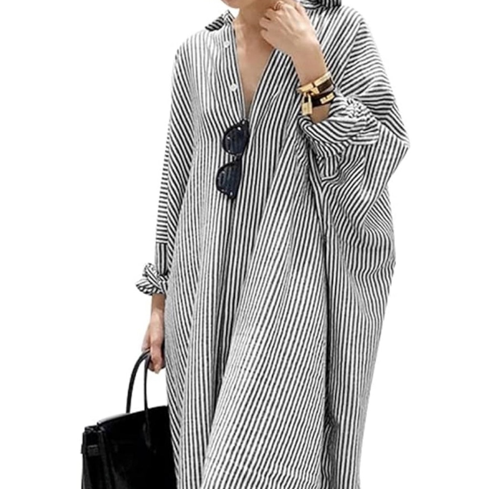 Striped Black and White Maxi Shirt Dress